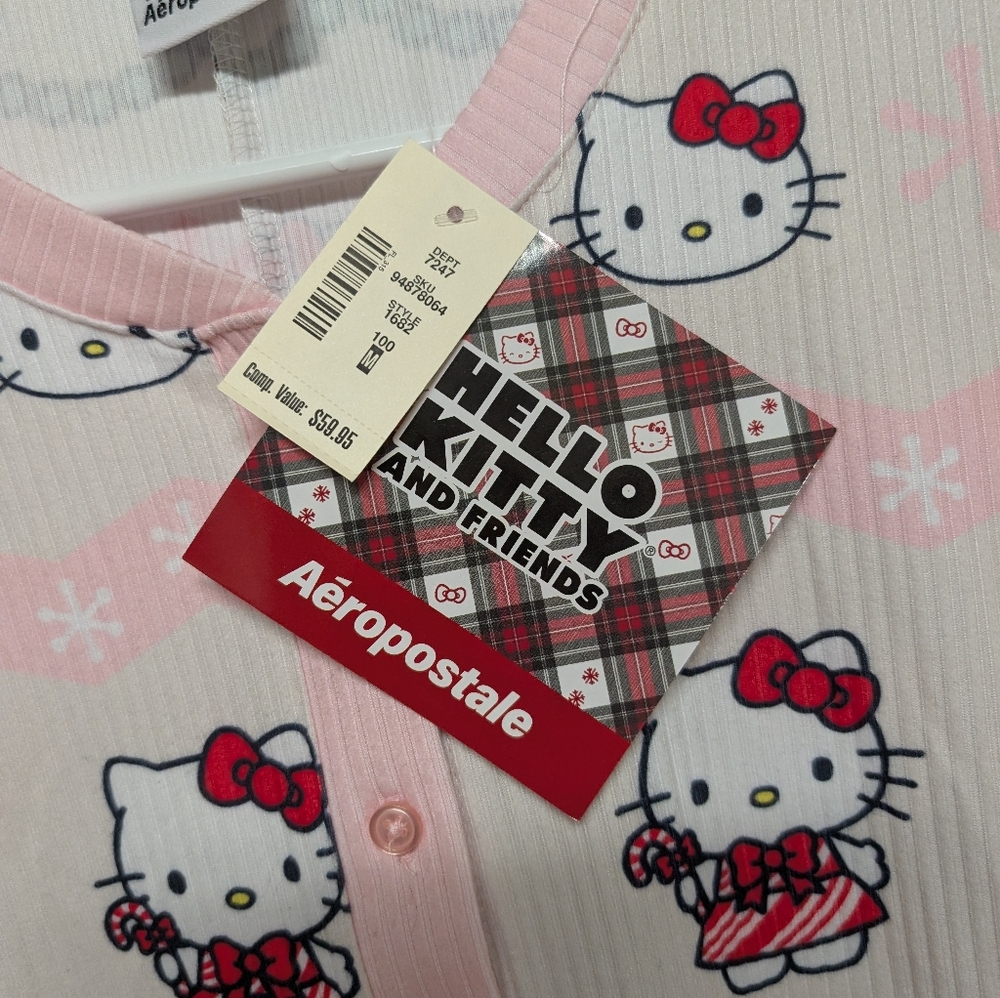 Hello Kitty X Aeropostale Christmas Pajama Romper Medium NWT Holiday Gift Sanrio - Picture 2 of 10